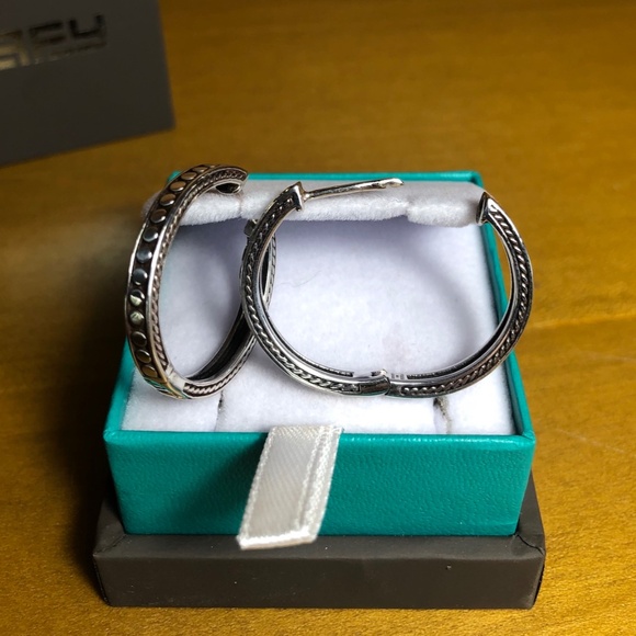 EFFY 18k Yellow Gold and Sterling Silver Med size Hoop Earrings - Picture 7 of 8